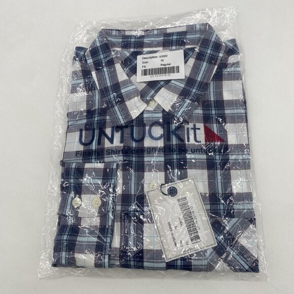 UNTUCKit Women's Size 10 Sorbo Plaid Button Down Shirt Blue White NWT - Picture 2 of 9